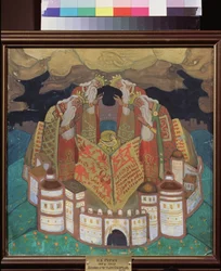 Til minne om fire konger. Verk av Nicholas Roerich (1874-1947), tempera på papir