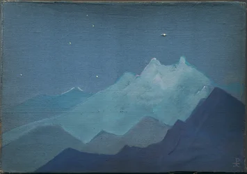 Himalaya, månebelyste fjell, skisse, 1933