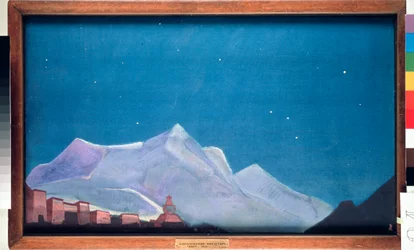 Det kongelige klosteret Hemis, i Tibet. (Buddhisme) Maleri av Nicolas (Nicholas) Roerich (1874-1947), tempera på lerret