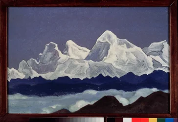 Mount Everest (Chomolungma) i Himalaya (Tibet). Maleri av Nicolas (Nicholas) Roerich (1874-1947), tempera på lerret