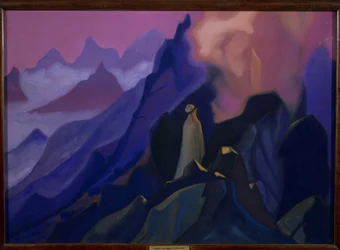 Profeten. Muhammed eller Muhammad (570-632) på Hira-fjellet. Islam, episoden med åpenbaringen i 610, i en hule i Saudi-Arabias ørken. Verk av Nicolas Roerich (1874-1947)