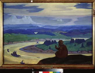 Procope den store (eller Le Tondu) (cirka 1380-1434) ber for ukjente reisende. Verk av Nicholas Roerich (1874-1947), tempera på papp