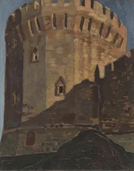 Smolensk. Tower par Roerich, Nicholas (1874-1947). Olje på kryssfiner, størrelse: 39x30,5