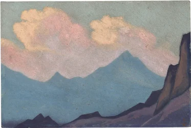 Himalaya av Roerich, Nicholas (1874-1947). Tempera på papp, størrelse: 30,5x45,7