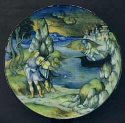 Orfeus og Karon, Maiolica-tallerken, ca. 1515 (keramikk)