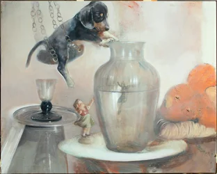 Hund med vase, 2011 (olje på lerret)