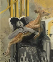 Frida med et rådyr, 2018 (olje på lerret)