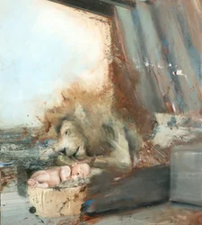 Løve med barn, 2015 (olje på lerret)