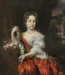 Portrett av en ukjent kvinne. Portrett av en ung kvinne med en blomsterkrans.