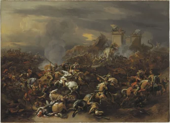 Alexander den store (356-323 av. JC) kombattant Porus (ou Poros) d'Inde en 326 av JC - peinture de Nicolaes Berchem (1620-1683) - 17eme siecle - Slaget av Alexander den store mot kongen Porus - Nicolaes (Claes) Pietersz Berchem, den eldste (1620