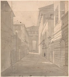Gate i en gammel by. Perspektivstudie for maleriet "Simo betror seg til Sosia"
