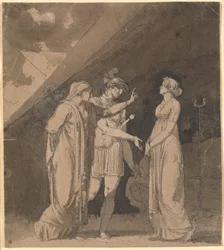 Scene fra Voltaires "Le triumvirat", formodentlig 2.akt., 2.scene