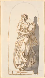 Terpsichore, dansens muse, som en statue i en nisje