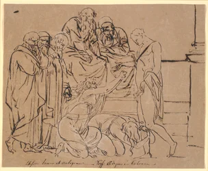 Theseus blir bedt av Ismene og Antigone. Etter Sofokles
