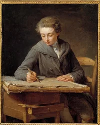 Den lille tegneserieskaperen: portrett av Carle Vernet er 14 år gammel. Carle Vernet, fransk maler (1758-1836) oppdratt av forfatteren av dette maleriet, Nicolas Bernard Lepicie (1735-1784). Olje på lerret