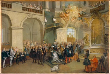 Tildeling av Den Hellige Ånds Orden, i kapellet i Versailles - Tildeling av Saint-Espirit-ordenen …