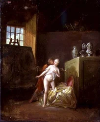 En kunstner og hans modell i et studio