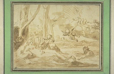 Jupiter og Antiope (penn og brunt blekk, brun vask, spor av svart stein)