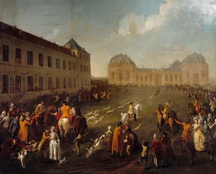 Hallali av hjorten i den store stallen i Chantilly (13. september 1776). Maleri av Anne Nicolas Dubois (1759 -?)