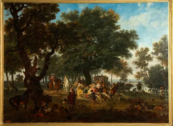 ""Jaktfest av kongen av Frankrike Henri IV (1553-1610) og suiten hans"" (Henri IV og suitejakten hans) Maleri av Nicolas Antoine Taunay (1755-1830)