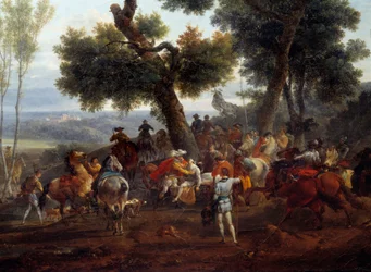 Religionskrigen: "" Møtet mellom kongen av Frankrike Henri IV (1553-1610) og Sully etter slaget ved Ivry i 1590"" Slaget ved Ivry den 14.03.1590 så seieren til den kongelige hæren mot katolske liga. Maximilian av Bethune, hertug av Sully (1