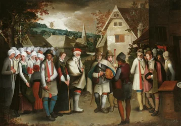 En bryllupsprosesjon gjennom en by