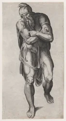 Joseph av Arimathea, etter Michelangelos korsfestelsesfreskomaleri i Cappella Paolina, V..., 1540-66.
