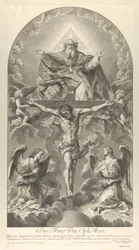 Den hellige treenighet, Kristus på korset flankert av to engler, Den Hellige Ånd som en due og..., 1702.