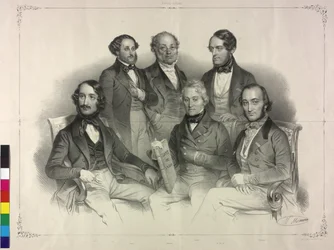 Tableau med bilder av den berømte fiolinisten Henry Wilhelm Ernst (litografi)