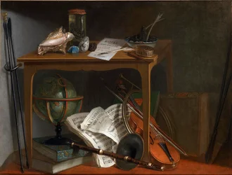 En av et par Devants de Cheminée: Naturalist Manual and Objects Resting on a Table