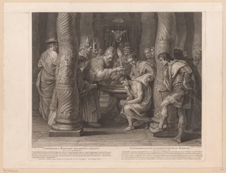 Dåp av keiser Konstantin av pave Silvester I Constantinus baptismo solemniter initiatus / Constantin reçoit solemnelllement le baptème (tittel på objekt) Historie om keiser Konstantin den store (serietittel)