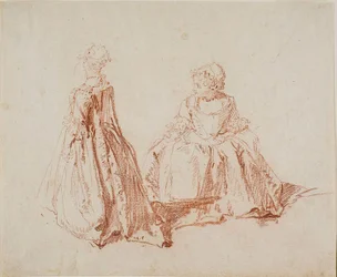 Studie av to små jenter, ca. 1725 (rød kritt på elfenbenspapir)