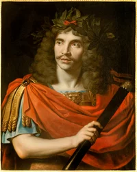 Portrett av den franske komikeren og dramatikeren Jean-Baptiste Poquelin dit Moliere (1622-1673) i Cesar in La mort de Pompee""" av Corneille"" Maleri av Nicolas Mignard (1606-1668). 1657 ca. Sol. 0,75x0,6 m. Comedie francaise Paris - Portrett av F