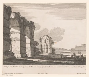 Landskap med ruiner og kugjetere Vestige des Arcades ou Aqueducs de Friscati (...) (tittel på objekt)