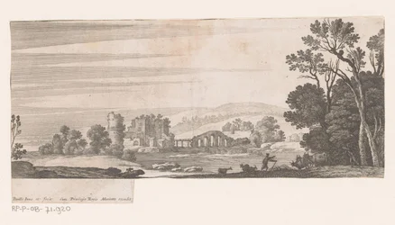 Elvelandskap med Five Arch Bridge