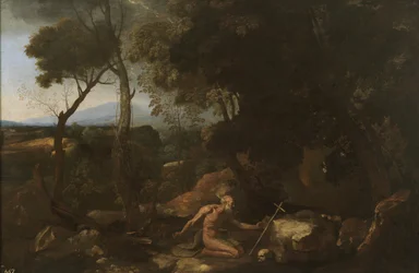 Landskap med eremitten Paulus, 1638