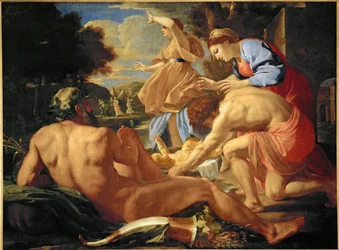 Moses avslørt av moren sin (olje på lerret)
