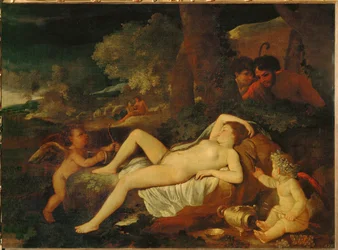 Liggende Venus og Amor (olje på lerret)
