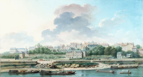 Kaien og landsbyen Passy, utsikt fra venstre bredd, i 1757 (olje på lerret)
