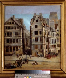 Kabareten Utsikt over en bakgate og aktiviteten til en by på 1700-tallet. Maleri av Nicolas Jean Baptiste Raguenet (1715-1793) 1751. Karnevalsmuseum