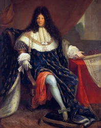 Ludvig XIV (1638-1715), fransk konge i 1643-1715, viser det kongelige huset i Saint-Cyr