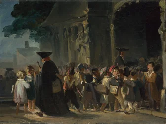 Barn ved en kirkedør, mellom 1817 og 1845