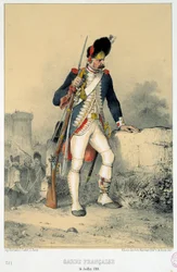Medlem av den franske garde (14. juli 1789). Gravering av Nicolas Toussaint Charlet (1792-1845)