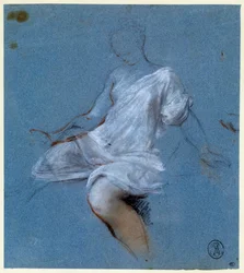 Studie av draperi på kroppen Tegning av Nicolas Vleughels (1668-1737) Paris fra 1700-tallet, Louvre-museet