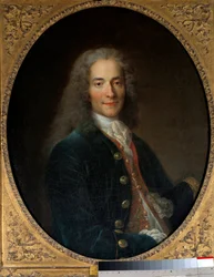 Portrett av Francois Marie Arouet dit Voltaire (1694-1778) i en alder av 24 Maleri av Nicolas de Largilliere (1656-1746) 1718 Søn. 0,8 x 0,65 m - Portrett av Francois Marie Arouet kalt Voltaire (1694-1778) i en alder av 24. Maleri av Nicolas de Largi