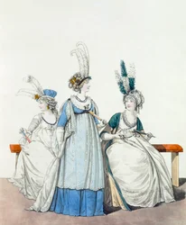 Aftenkjoler til opera og konserter, fig. 96, fig. 97 7 fig. 98 fra 'The Gallery of Fashion', 1797