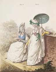 Morgenkjoler, fiken. 111 og 112 fra Nikolaus Heideloffs "Gallery of Fashion" Vol II, september 1796 (trykk)