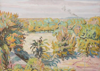 En hage sett fra kunstnerens bolig. Høst