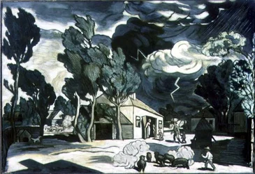 Landskap med storm (olje på lerret)