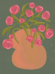 Rosa blomster i oransje vase